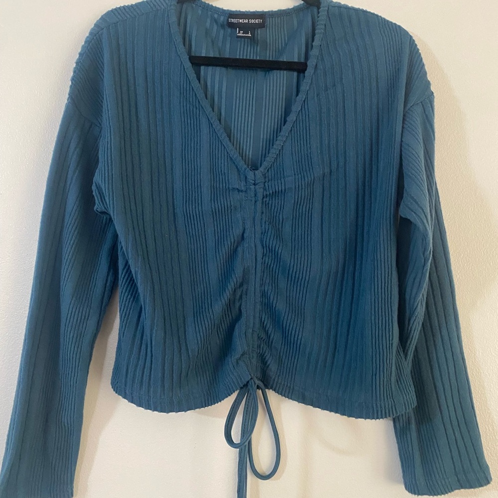 Blue Ribbed Women's Top